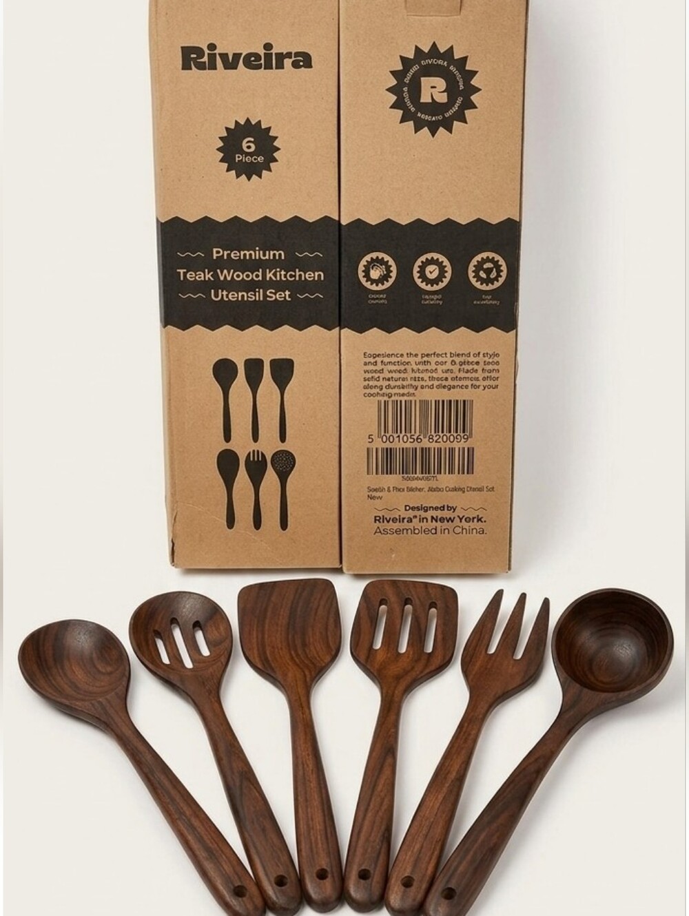 Riveira 6pcs Dark Brown Teak Kitchen Utensils Set